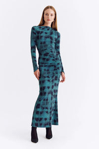 Suboo Shibori Long Sleeve Ruched Maxi Dress - Green