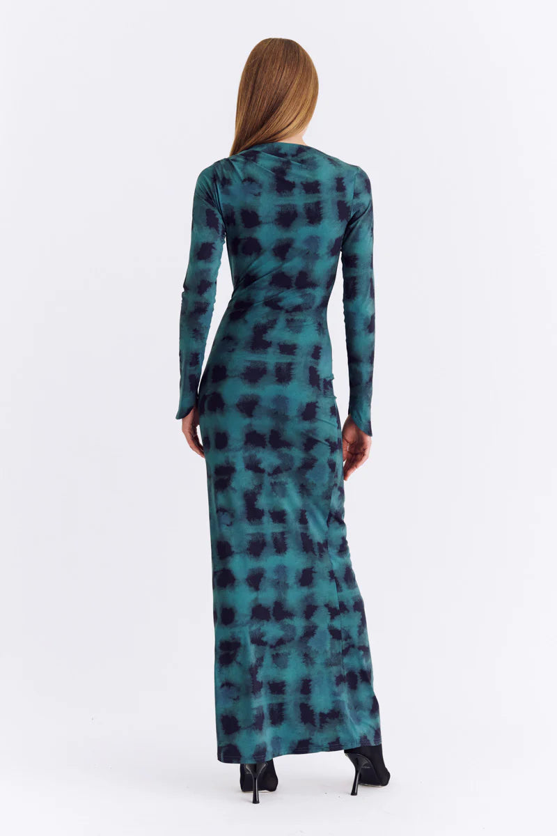 Suboo Shibori Long Sleeve Ruched Maxi Dress - Green